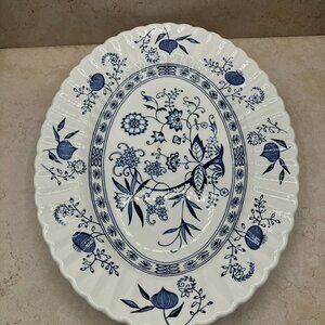 J & G Meakin BLUE NORDIC Oval Platter ~ England  Blue Onion Style Iron Stone